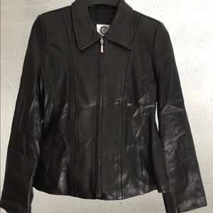 Black Lamb Leather Zippered Biker Jacket Soft Sexy Womans Small